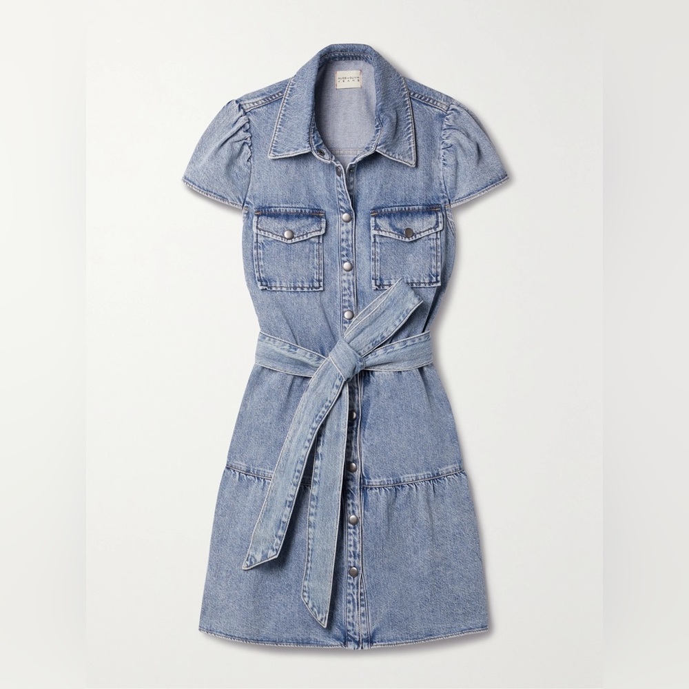 ALICE + OLIVIA
Miranda belted tiered denim mini dress